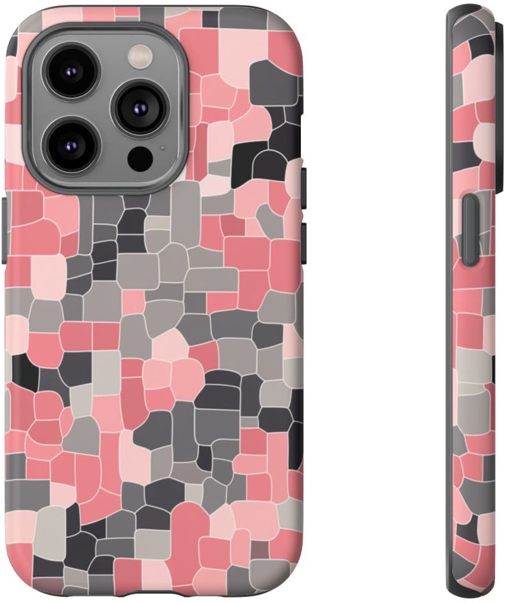 Abstract Roze en Grijs Geometrisch Patroon – Telefoonhoesje Geschikt voor iPhone 14 Pro