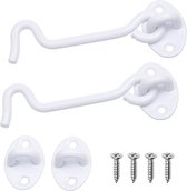 Witte Windhaak 11 cm - Wit - Set van 2 - Inclusief 8 Montageschroeven - Roestvrijstalen Haak en Oog Sluiting met Poedercoating - Voor Deuren, Schuren, Hekken, Ramen en Kasten (110mm)
