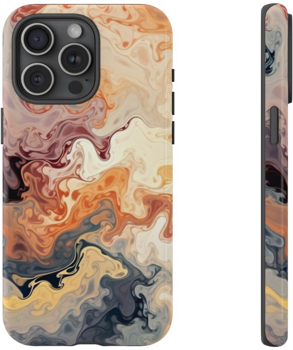Dynamisch Abstract Oranje-Grijs Patroon – Telefoonhoesje Geschikt voor iPhone 15 Pro Max