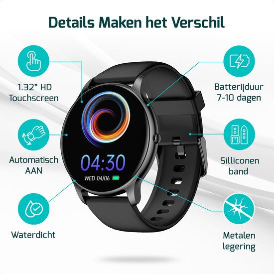 FITAGE Montre de sport - Smartwatch - Tracker d'activité - GPS - Zwart