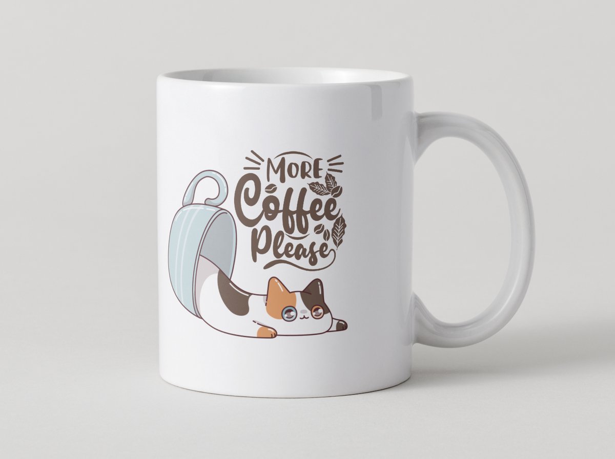 Koffiemok Kat – More Coffee Please – Keramische Mok 330ml – Leuke Katten Mok – Cadeau voor Koffieliefhebbers