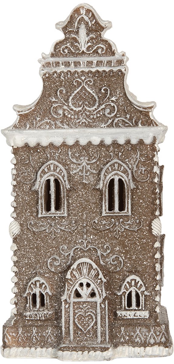 Gingerbread house met LED 12x11x25 cm Bruin Kunststof
