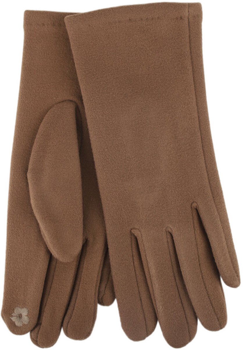 Stevige faux suede dames handschoenen Kerstin-touchscreenfunctie-effen camel bruin