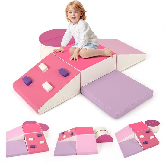 Blocs de construction COSTWAY Shame pour enfants, blocs de construction souples avec rochers d'escalade pour grimper et ramper, blocs de construction géants en mousse, grands blocs de construction blocs d'escalade pour l'intérieur