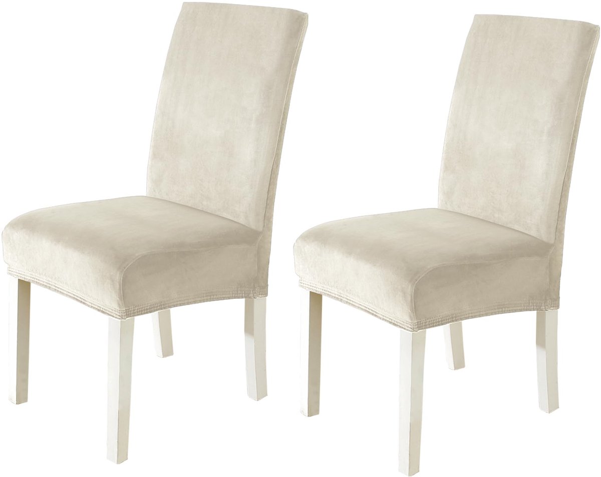 Set van 2 Stretch Fluwelen Stoelhoezen – Universele Bescherming voor Schommel- en Hoge Stoelen, Krasbestendig en Wasbaar, Beige