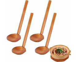 4 pièces - Cuillère à soupe - Cuillère à ramen avec long manche - Cuillère tortue - Convient pour le magasin de porridge, l'usage domestique, pour manger et remuer la cuisine - En bois