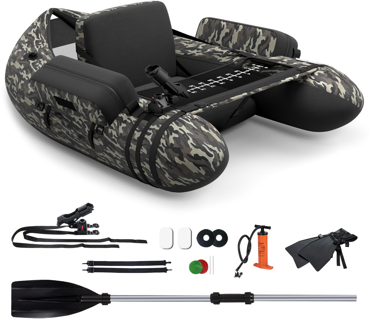 COSTWAY Opblaasbare rubberboot, vissersboot met verstelbare rugleuning, vissersboot met pomp, peddel, riemen, peddelboot voor volwassenen, 150 kg draagvermogen, 135 x 109 x 54cm