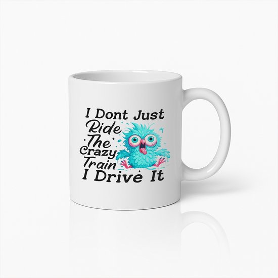 Tasse à café en céramique 330 ml avec citation humoristique « Je ne conduis pas le train fou, je le contrôle » – Cadeau Humour pour les amateurs de chouettes et de Café
