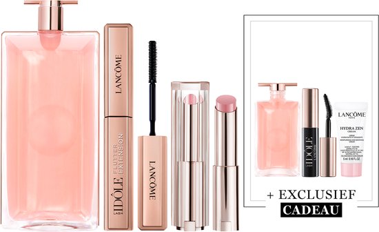 Lancôme Idôle Eau de Parfum - 100ml & Lancôme Lash Idôle Flutter Extension Mascara Midi Zwart - 01 True Black & Lancôme Lip Idôle Squalane-12 Butterglow™ Glowy Lippenbalsem - Keep it Glowy 10 + 3 Cadeaus