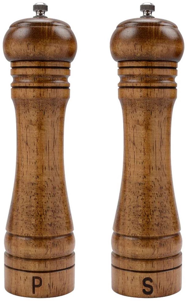 Set van 2 Houten Peper- en Zoutmolen – 20,3 cm – Met Keramisch Maalwerk, Handmatig Instelbaar, Duurzaam en Elegant Ontwerp