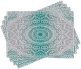 New de 4 Set de table à manger motif mandala ombré Grijs et bleu vert, tissu lavable avec envers antidérapant