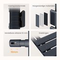 Close-up van donkergrijze handdoekradiator: overlapslastechniek, hoogwaardige materialen, verstelbare afstand van 16mm en sneldrogen met waterdruppels.