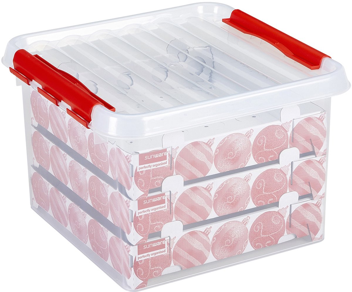 Q-line Kerstballen Opbergbox 26L - Trays voor 75 kerstballen - Transparant/rood