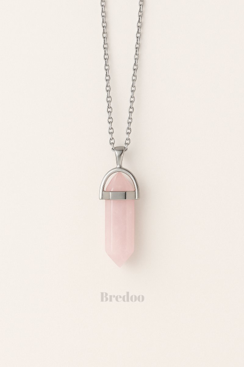 Bredoo - Edelsteen hanger - Rozenkwarts Edelsteen ketting -Minimalistisch - Bohemian - Dubbeleinder - cadeautje voor haar