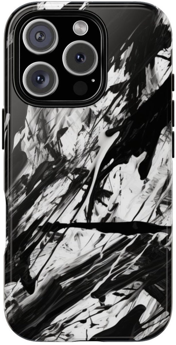 Zwart-Witte Abstracte Penseelstreken – Telefoonhoesje Geschikt voor iPhone 16 Pro