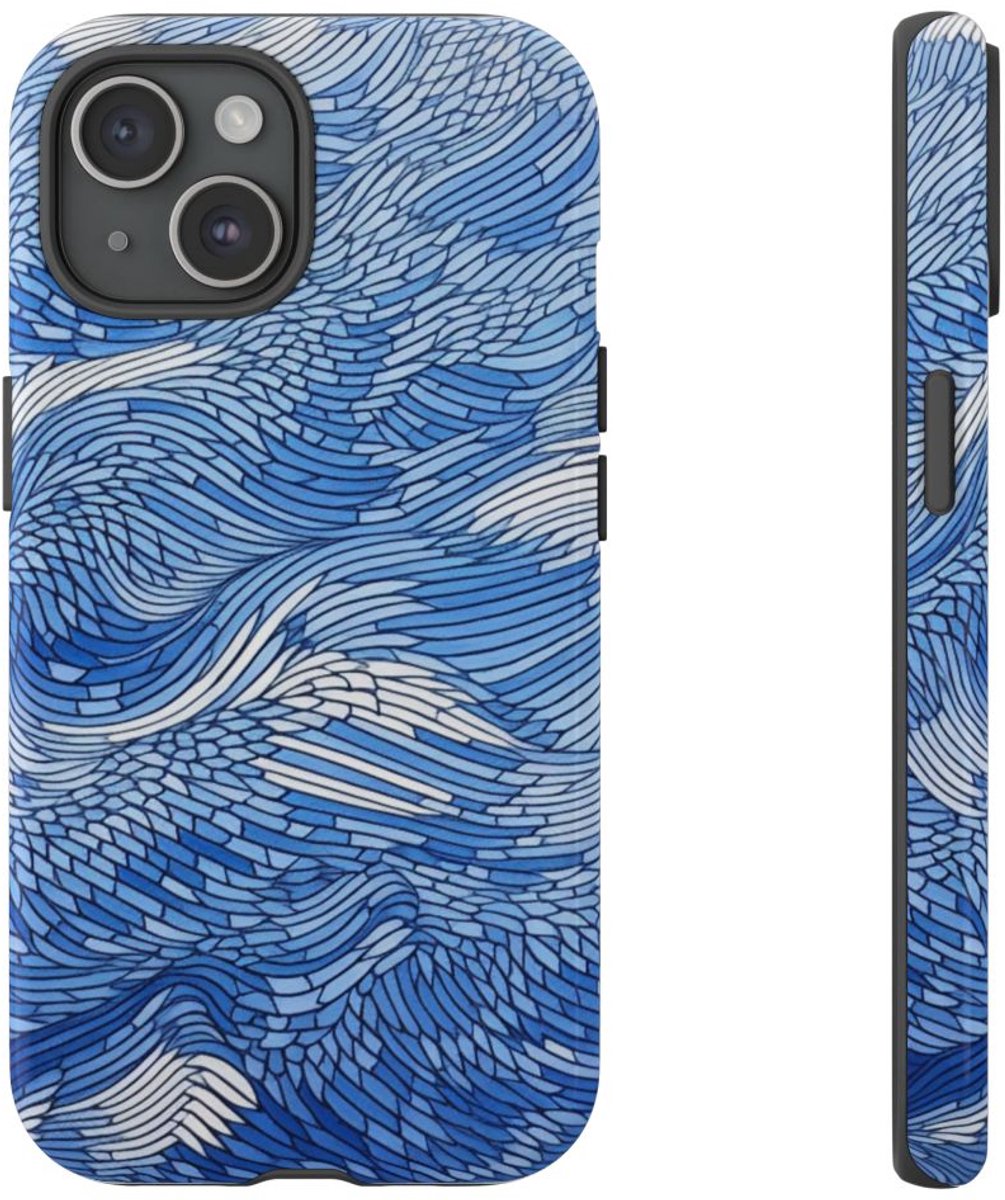 Blauw Abstract Lijnenpatroon – Telefoonhoesje Geschikt voor iPhone 15