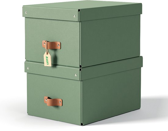 Boîte de rangement moyenne avec couvercle Leitz Puro - Set de 2 - 17 L - Carton 100 % recyclé - Vert