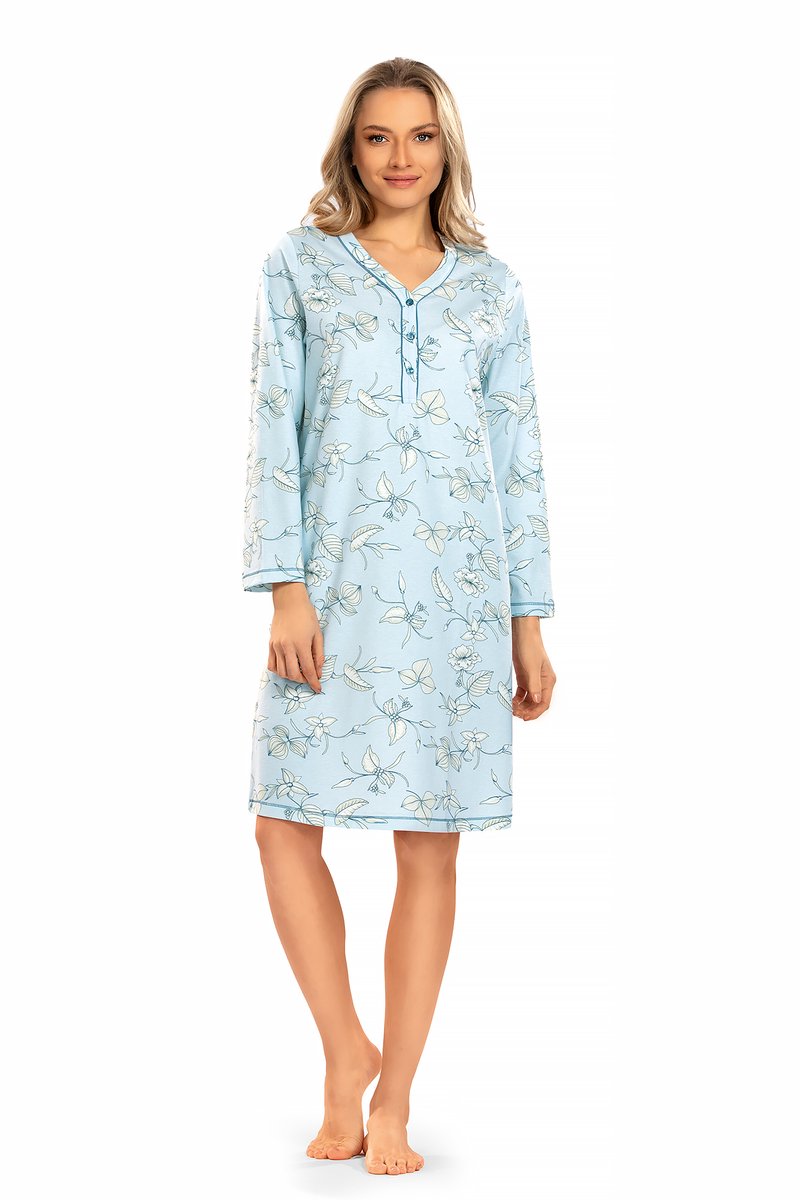 Comtessa Dames Nachthemd 'Arctic Flowers' - Blue Blauw