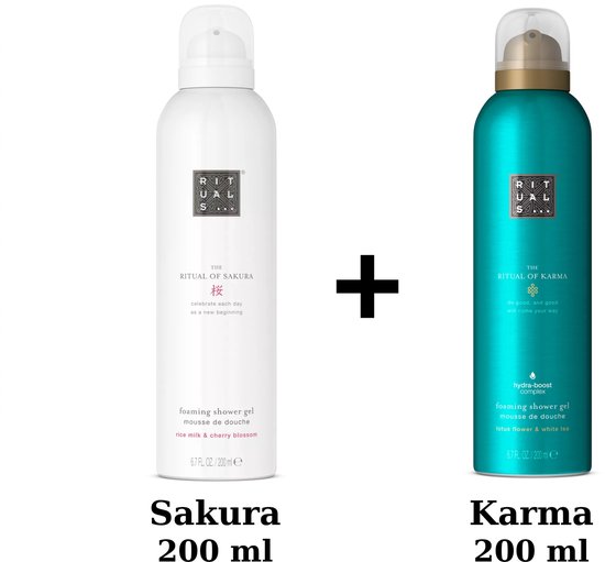 Rituals - Set Duo - Gel Shower Sakura 200 ml + Gel Shower Karma 200 ml + Sac Cadeau - Gels douche - Mousse de douche