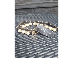 Elastische Riem Dames met Parels – One Size tot maat 42 – Zwart met Goud & Crème – Comfortabele Stretch Taille Riem – Stijlvolle Accessoire voor Jurk of Outfit