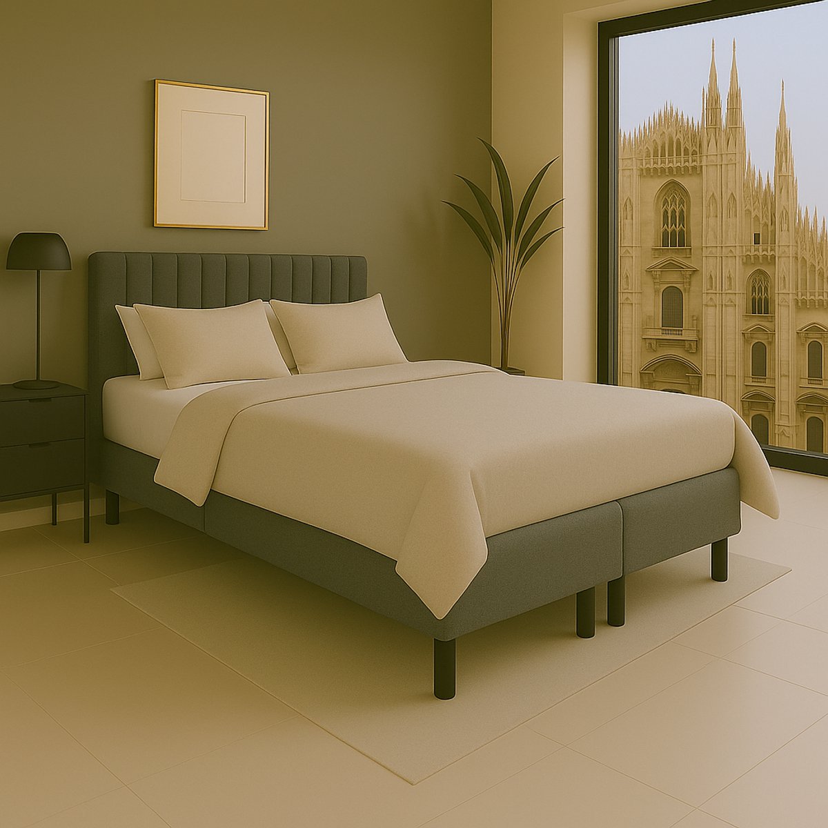 Boxspring vlak Milano 160x200 cm Luxe Pocketvering Stof grijs Gratis 2x Hoofdkussens