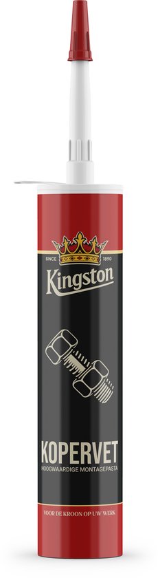 Kingston Products Kopervet tube met rode dop, met een kroonlogo en de tekst KOPERVET.