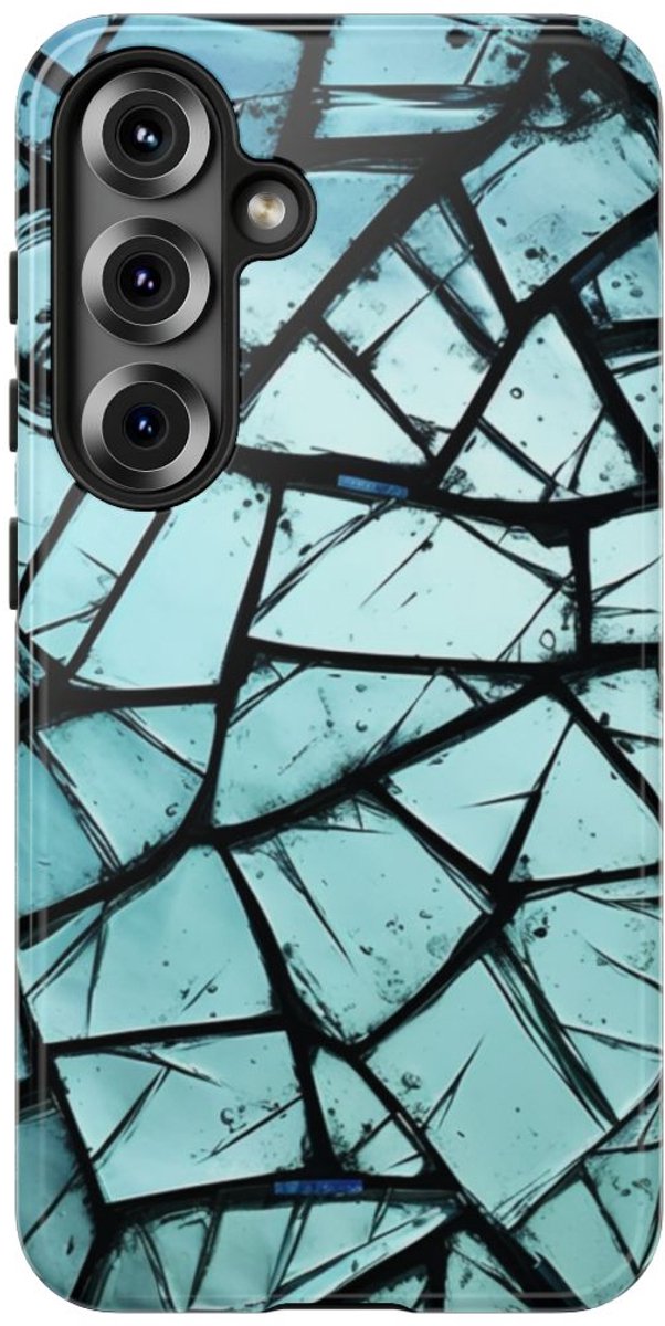 Blauw Gebroken Glaspatroon – Telefoonhoesje Geschikt voor Samsung Galaxy S25