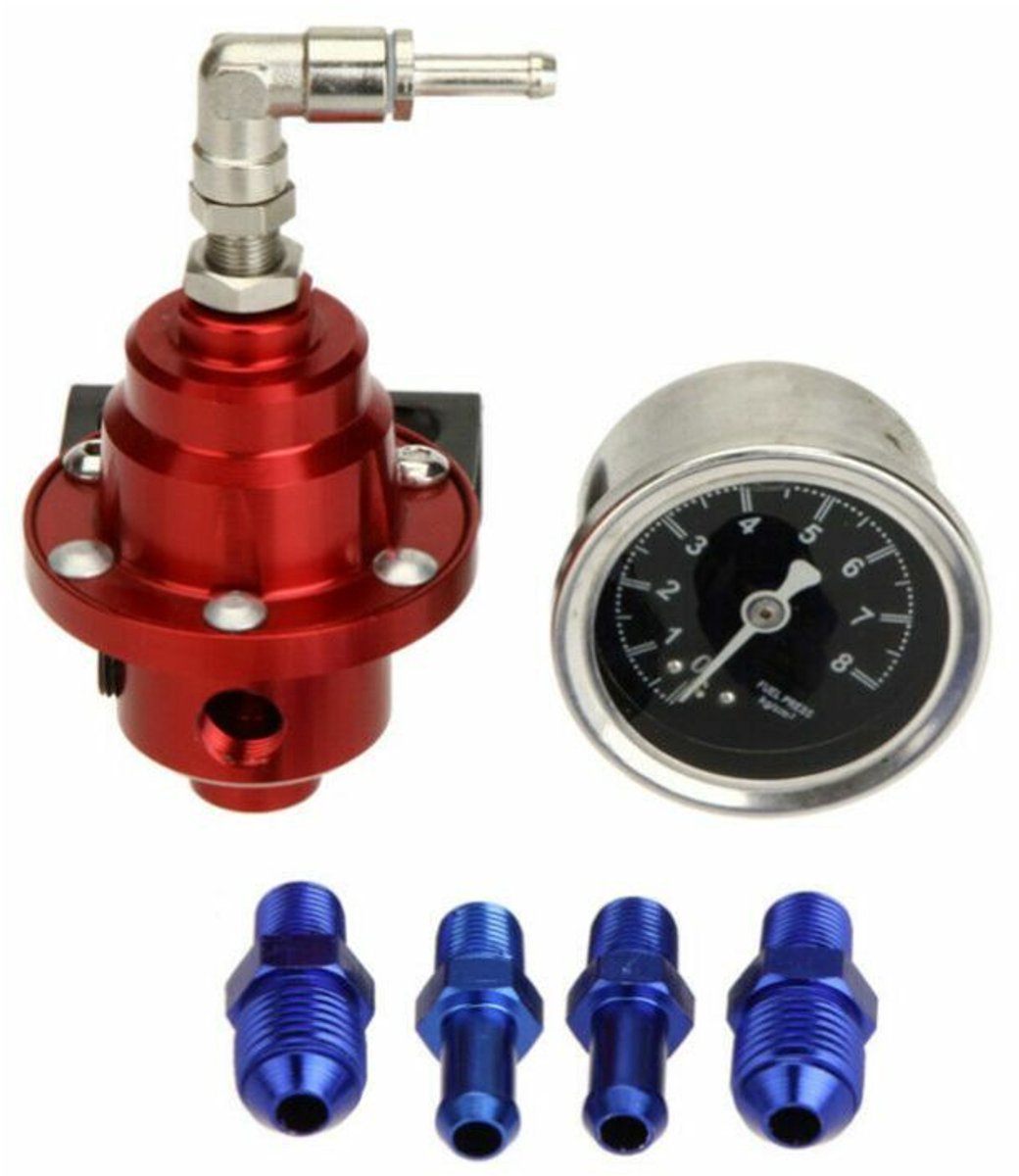 Auto aangepaste verstelbare brandstofdrukregelklep, aluminiumlegering brandstofbooster, drukregelaar met manometer (rood)