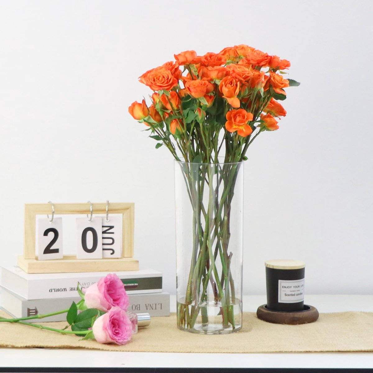 Koelaa Transparante Acryl Vaas - Onbreekbare Lichtgewicht Cilindrische Bloemenvaas voor Woonkamer, Slaapkamer, Kantoor, Badkamer - Decoratieve Moderne Vaas - 20x40cm