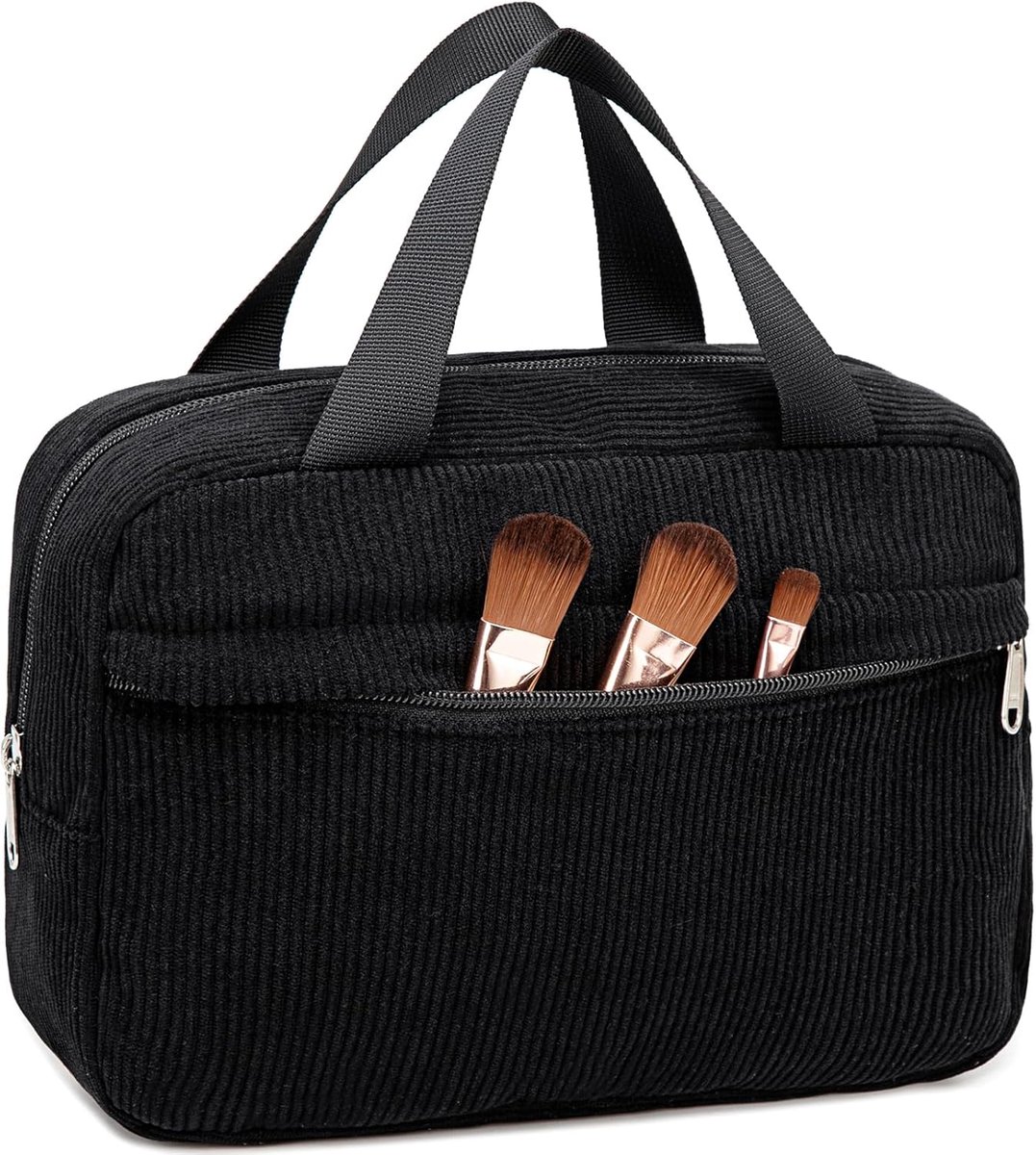 Make-uptas - reis-make-uptas - sieradenetui - set - draagbare corduroy tas - sieradenbox - organizer voor vrouwen en meisjes - corduroy zwart - Travel