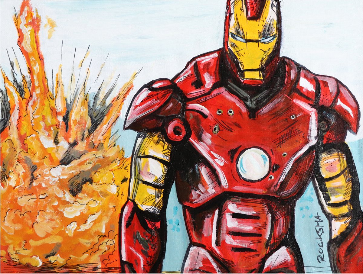 Poster Iron Man - Explosie Scene - Print van schilderij - 30x40 cm - Acrylstijl - Marvel Fanart - Limited Edition - Rocksma