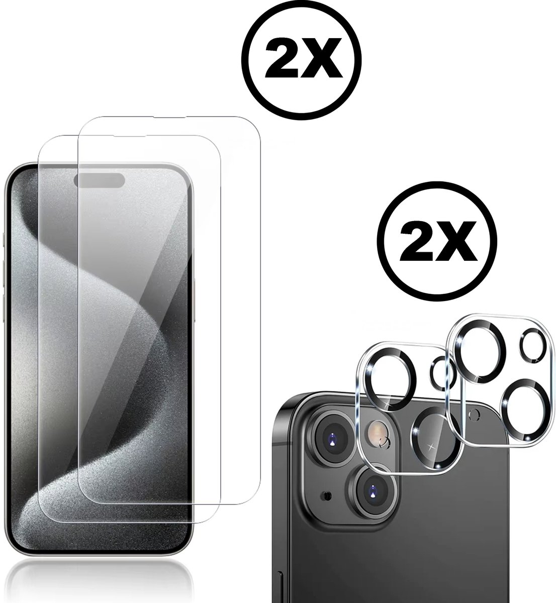 2 Stuks Screenprotector en 2 Stuks Camera Glas Lens Protector voor iPhone 15 Plus - 4-in-1 Set 9H Gehard Beschermglas - Extra Gehard HD Transparant en Krasbestendig - Full Cover Tempered Glass Screen Cover