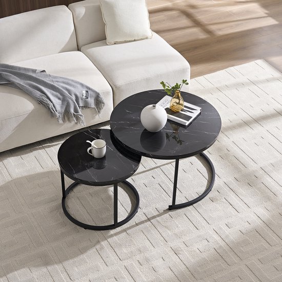 Elegante salontafel MODERN BAROK 100cm glazen blad in marmerlook