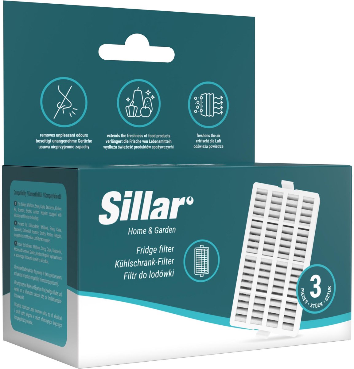 Sillar , Set 3 koelkastfilter, luchtfilter, antibacterieel, neutraliseert geurtjes, vervanging voor Microban ANT001, compatibel met koelkasten van Whirlpool en Indesit Wit
