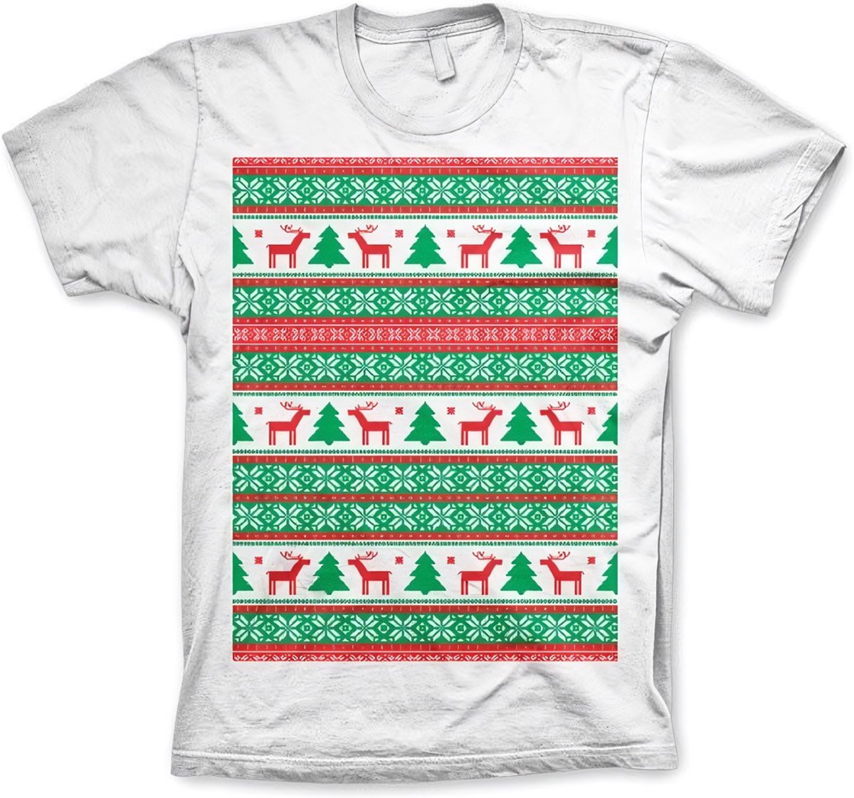Heren Tshirt -L- Christmas Knit Pattern Wit