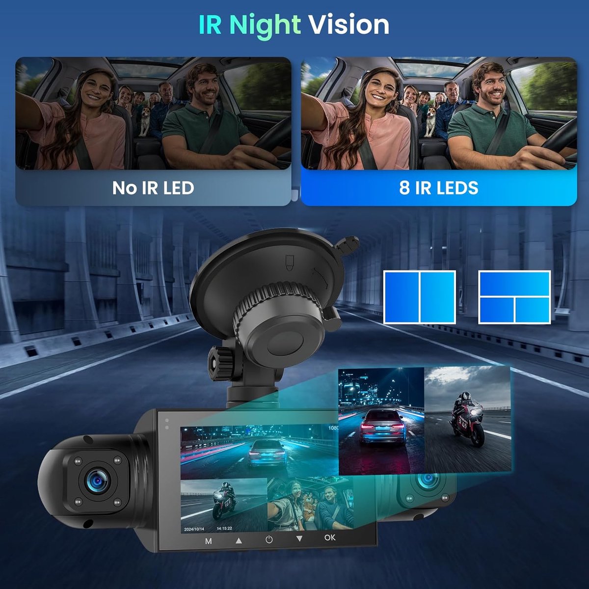 Dashcam voor auto voor en achter – Dual dashcam – Voor- en achtercamera – Autocamera – Full HD dashcam – Dashcam met nachtzicht – Dashcam met bewegingssensor – Groothoeklens – Parkeermodus – Loop recording – Dashcam met SD-kaart – foto 2