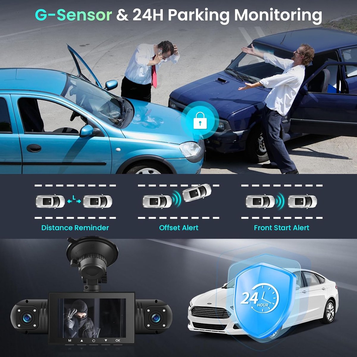 Dashcam voor auto voor en achter – Dual dashcam – Voor- en achtercamera – Autocamera – Full HD dashcam – Dashcam met nachtzicht – Dashcam met bewegingssensor – Groothoeklens – Parkeermodus – Loop recording – Dashcam met SD-kaart – foto 7