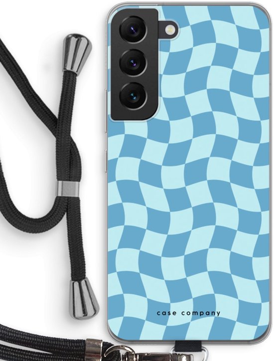 Case Company® - Coque Samsung Galaxy S22 avec cordon - Grille Blauw - Protection de téléphone avec cordon Zwart - Protection sur tous les côtés et sur les bords de l'écran