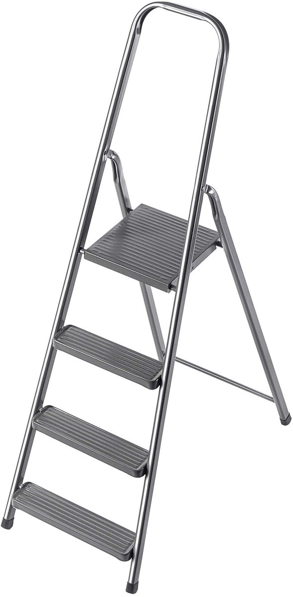 KADAX Eenzijdige stalen ladder met antislipvoeten, trapladder, plank