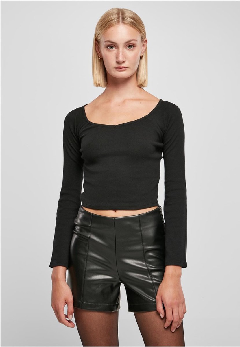 Urban Classics Short Rib Wide V-Neck Longsleeve top XL Zwart
