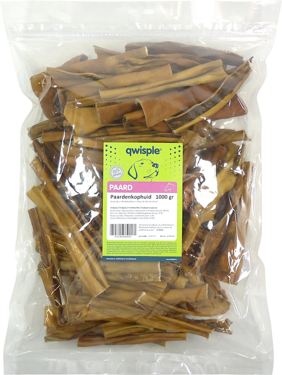 Qwisple Paardenkophuid - Natuurlijke Hondensnacks - Kophuid Paard - 1000 gr