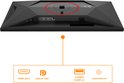 Achterkant van een AOC gaming monitor. Iconen tonen HDMI 2x2.1, Display Port, 1x USB-B, 2x USB 3.2, koptelefoonaansluiting.