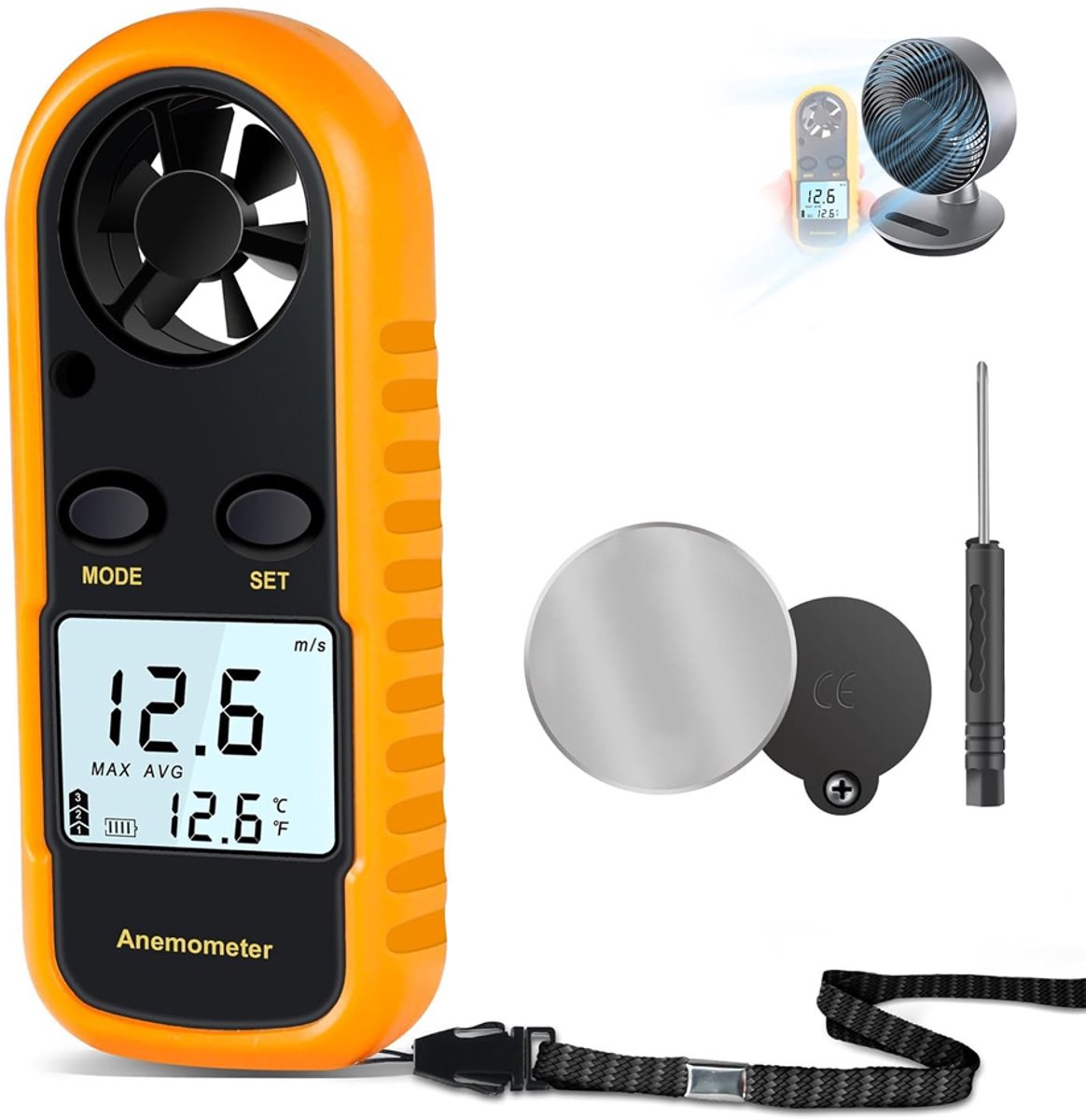 Draagbare anemometer, zeer nauwkeurige digitale anemometer (+/-5%) met LCD-achtergrondverlichting, handzame anemometer voor buiten, HAVC en drones - Cyslmuk®