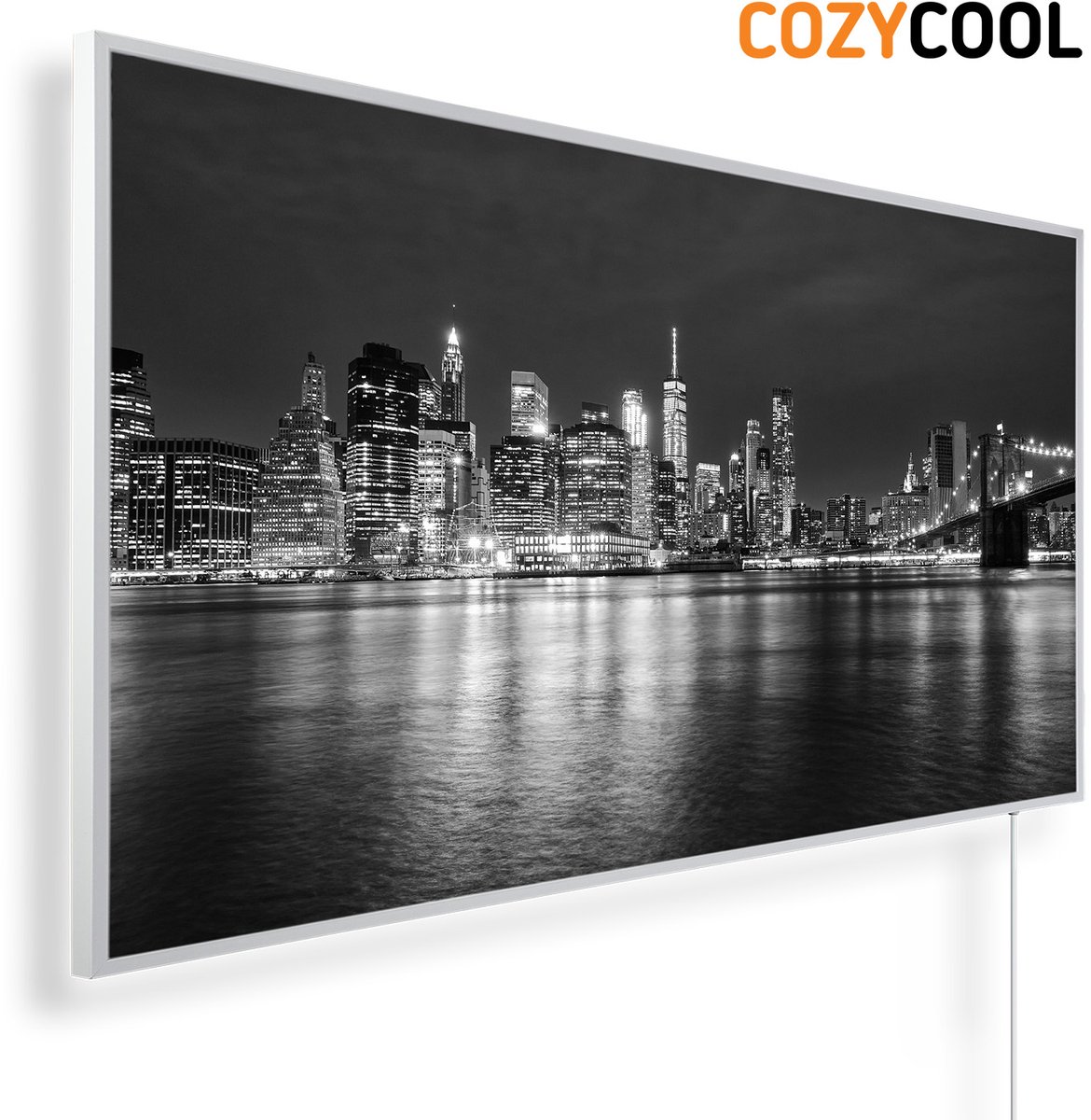 Infraroodpaneel met afbeelding | Manhattan skyline New York City | 1200 Watt | Witte lijst | Infrarood verwarmingspaneel | Infrarood paneel | Infrarood verwarming