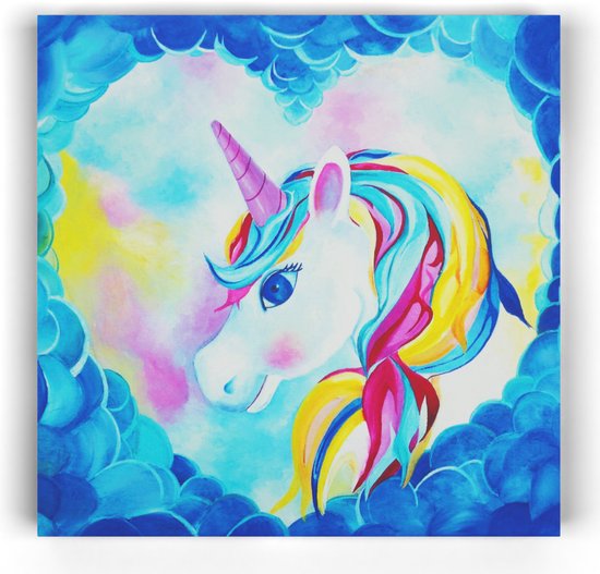 Twinkelschilderijen Eenhoorn - Eenhoorn in mijn hart - Unicorn canvas schilderij meisjeskamer 20x20cm - Wanddecoratie en muurdecoratie Kinderkamer en babykamer | Incl GRATIS ophangsysteem |
