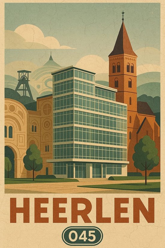 Heerlen Poster - Steden Posters - Nederland - Tekst - Sint-Pancratiuskerk - Wanddecoratie Woonkamer - 180 gram papier - L6659WV - Formaat 70 x 100cm