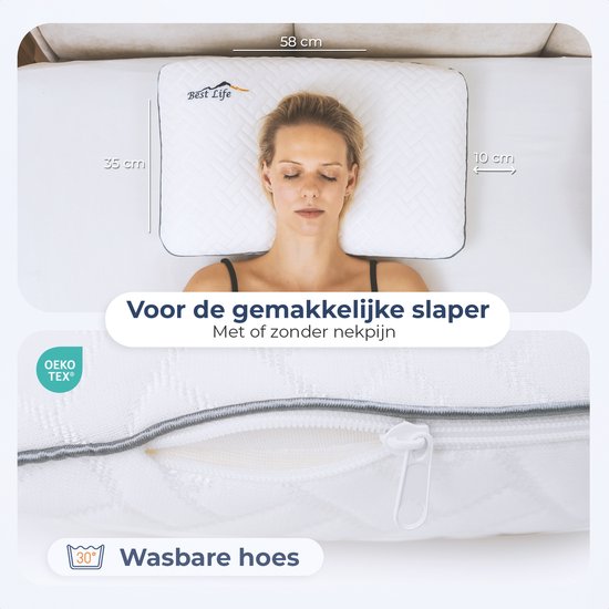 Best Life Ergonomisch Kussen - Hoofdkussen Nekklachten - Traagschuim Slaapkussen - Pillow