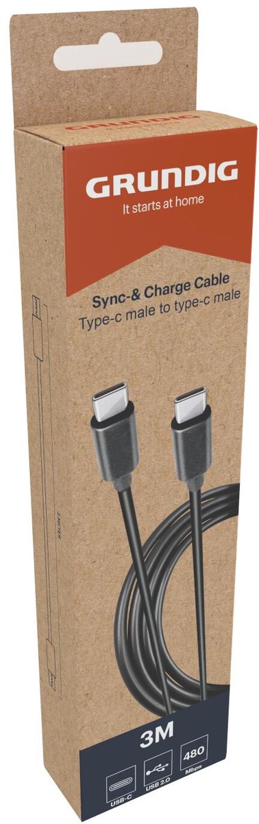 Grundig Cable Usb-c-usb-c 2.0 3m Blk Usb-aansluiting - Pvc