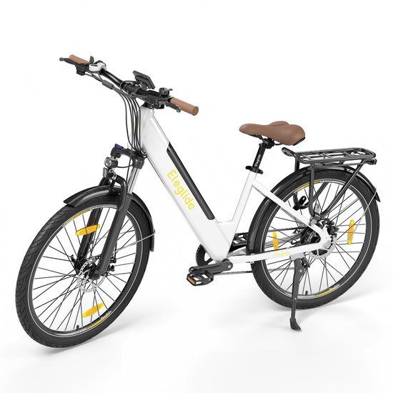 Eleglide T1 Step-Thru – Elektrische trekkingfiets met 27,5"CST-banden,36V 13Ah accu(incl. extra),250W borstelloze motor,25km/h, Shimano7versnellingen,max 100 km bereik,IPX4 waterdicht,120kg belasting en dubbele schijfremmen.Kleur:Wit--gratis spatbord - Eleglide - €699,00