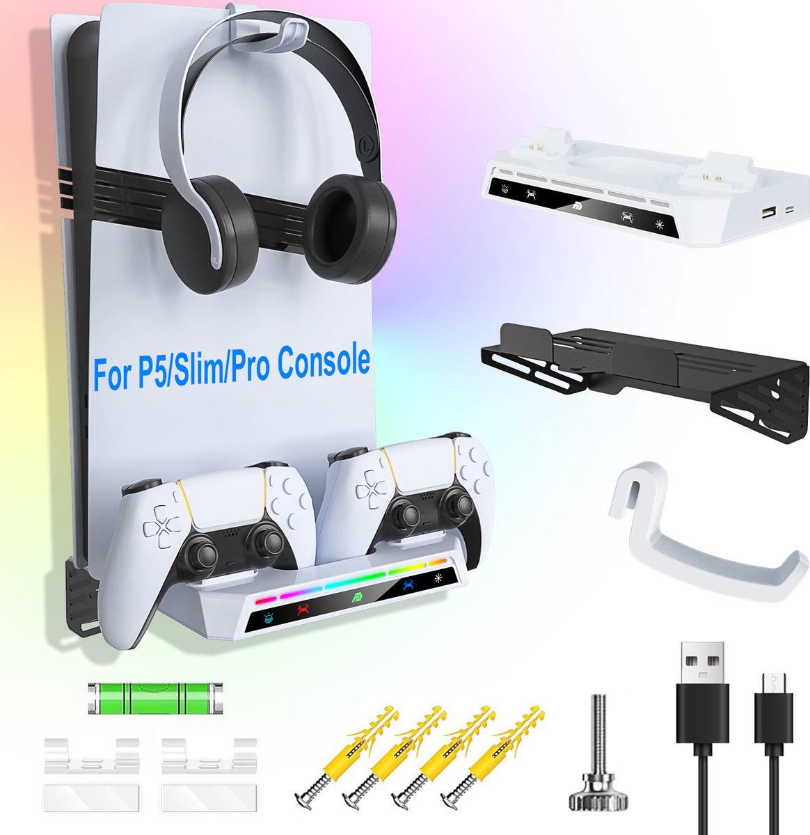 PlayCool 2 in 1 Muurbeugel met Oplaadstation geschikt voor PlayStation 5/ PS5 Slim (Disc & Digital) en DualSense (Edge) controller met LED Oplaadindicator – foto 2